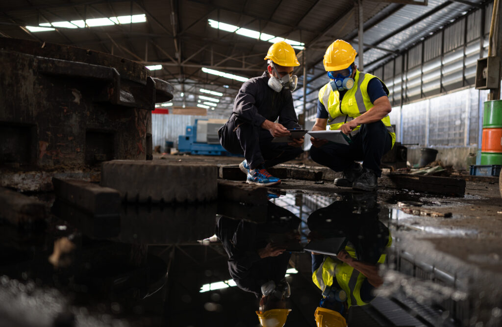 homens trabalhando de epi contra riscos ocupacionais no trabalho