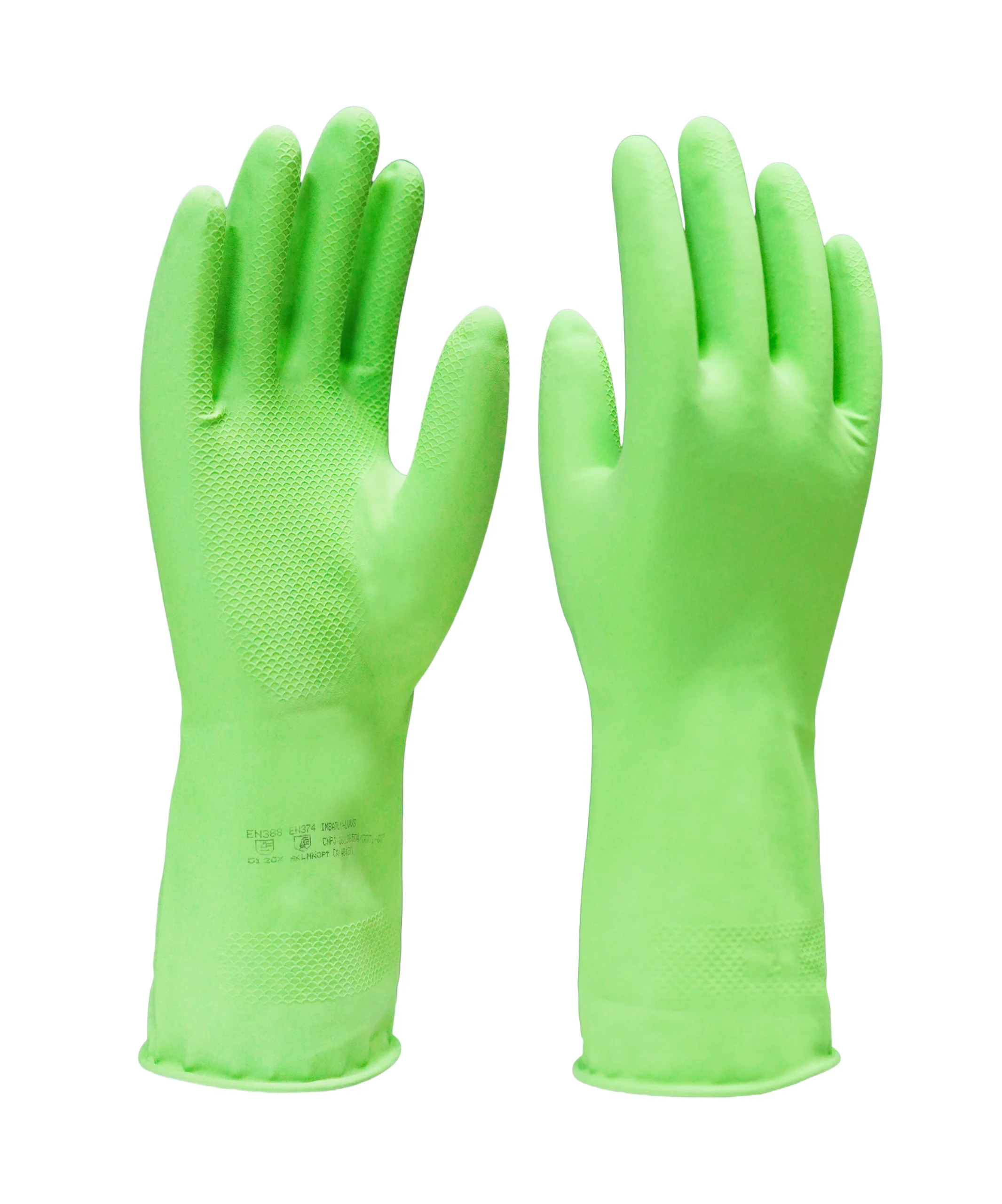 Luva de segurança confeccionada em látex natural na cor verde, revestimento interno em verniz Silver, antiderrapante na palma e face palmar dos dedos. Tamanhos꞉ 7, 8, 9 e 10